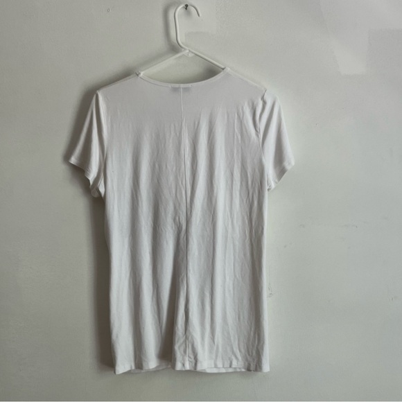 Neiman Marcus White Scoop Neck T-Shirt - Size L, Rayon-Spandex Blend, Twist - Picture 3 of 10